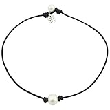 Single Freshwater Pearl Choker Necklace on Leather Cord One Bead Jewelry for Women Handmade