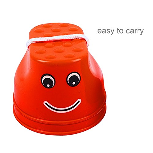 Gosear Kids Toy, Plastic Stilt 1 Pair Plastic Smile Face Walking Jumping Feet Stilts Balancing Shoes for Kids Children Outdoor Walker Sport Games Toy Red - Thumbnail 3