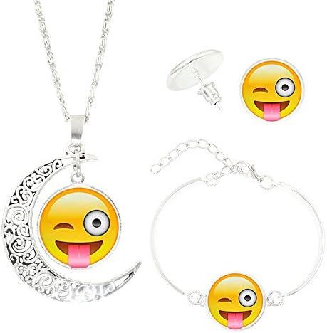 Emoji Funny Jewelry Set Earrings Bracelet And Necklace Charms for Kids Girls Womens (Tongue)