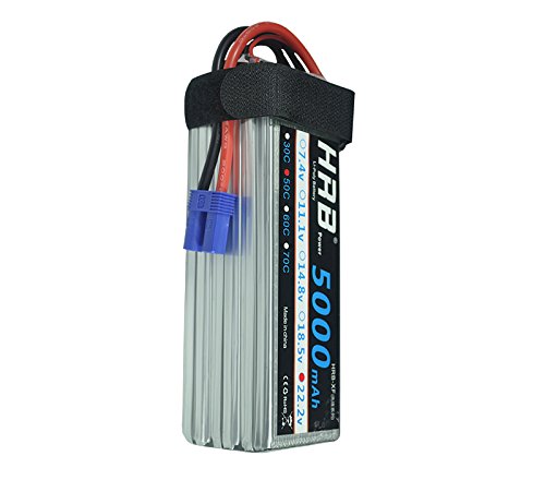 HRB 2pcs 6S 5000mAh 22.2v 50C-100C with EC5 Plug RC Lipo Battery For RC Quadcopter Airplane Helicopter Car Truck 500 600 Helicopter(6.1×1.89×1.81inch) - Thumbnail 2