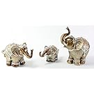 Set of 3 Gold Brass Feng Shui Elegant Indian Elephant Family Trunk Statues Wealth Lucky Figurine Home Decor Housewarming Gift US Seller
