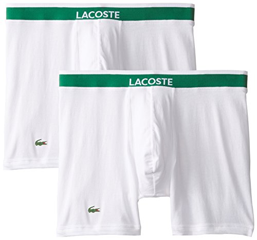 Lacoste Men's 2-Pack Colours Cotton Stretch Boxer Brief, White, Large