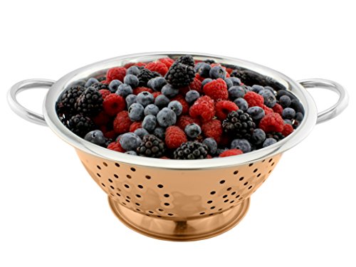 Copper & Stainless Steel Colander (2.5 Quart Capacity); Decorative Strainer/Fruit Bowl/Pedestal-Style Colander
