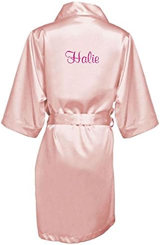 Women's Personalized Glitter Print Satin Robe Name or Phrase - Bride & Bridesmaid Kimono Robe