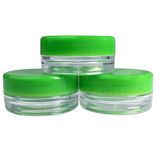 (Quantity: 50 Pieces) Beauticom 3G/3ML Round Clear Jars with GREEN Lids for Scrubs, Oils, Toner, Salves, Creams, Lotions, Makeup Samples, Lip Balms - BPA Free
