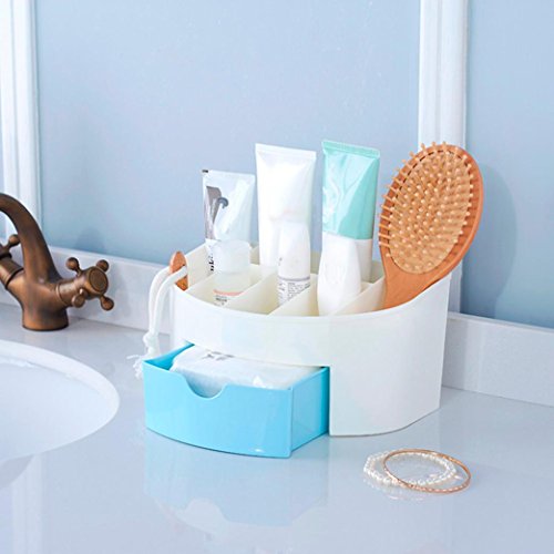 Space Saving Plastic Office Supplies Desk Organizers,SMYTShop 6 Cells Pen Holder /Cell Phone Holder/Cosmetic Holder with a Drawer (Blue 1)