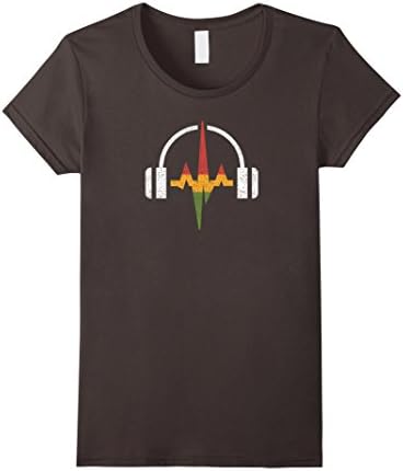 Womens Distressed Headphones And Rasta Music Wave T-shirt XL Asphalt