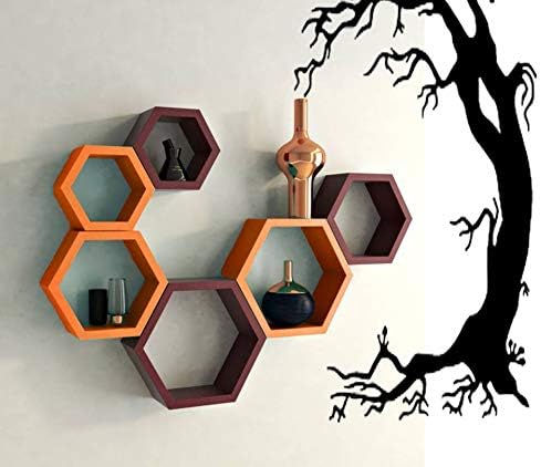 House of sensation Set of 6 Hexagon Shape Designer Storage Shelves - (Coffee, Orange, Multicolor)