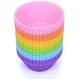 BakeBaking Mini Muffin Pan - Reusable Silicone Cupcake Molds 2in 24 Pack - Small Baking Cups Truffle Cake Pan Set…