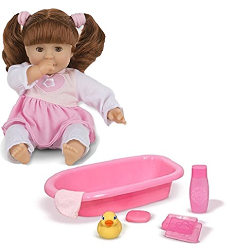 Melissa & Doug Bundle Includes 2 Items Mine to Love Brianna 12-Inch Soft Body Baby Doll with Hair and Outfit Mine to Love Baby Doll Bathtub and Accessories Set (6 pcs)