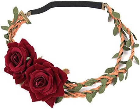 Ivysan Bohemian Vintage Red Rose Flower Headbands Seaside Holiday Wedding Headdress