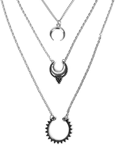 kaifongfu Women Necklace Set Stainless Steel Double Layer Necklace Chain Jewelry Sets (Sliver)