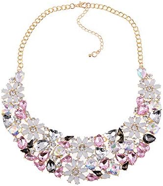Eshion Jewelry Moon Crystal Chokers Necklaces Statement Rhinestone Necklace Collar for Womens (Pink)