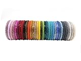 Wigspedia Handmade Crochet Glass Seed Bead Nepal Roll on Boho Bracelet - Wholesale Solid Bracelets (12 Pieces Solid Bracelets)