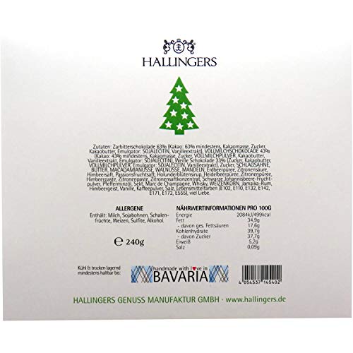 Hallingers 20er Pralinen-Mix handgemacht, mit/ohne Alkohol (240g) - Frohes Fest Grün (Pralinenbox) - Weihnachten 2023… – Bild 3