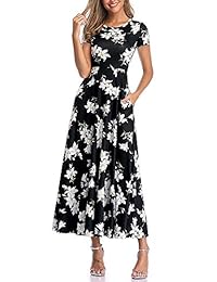 CARCHY - Maxi vestido de verano de manga corta con bolsillos para mujer, cuello redondo