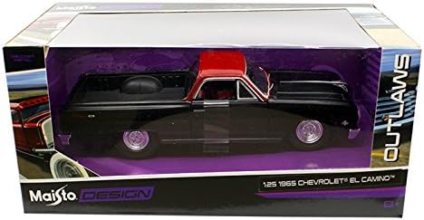 NEW 1:24 W/B OUTLAWS COLLECTION - MATTE BLACK 1965 CHEVROLET EL CAMINO Diecast Model Car By Maisto