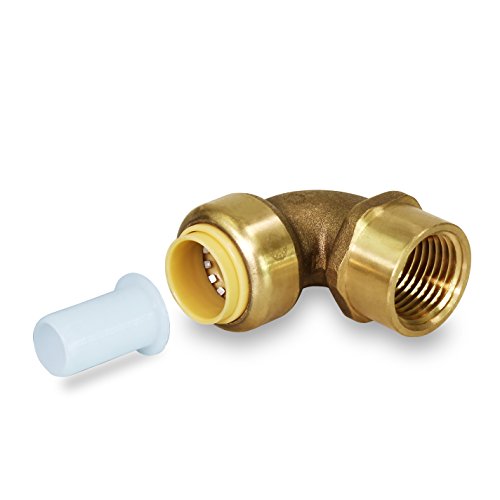 Pushlock UPFE34 Degree Elbow x Female Pipe Fittings Push to Connect Pex, CPVC, 3/4 Inch, Brass, 3/4", Brass & Copper
