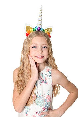 Magical Unicorn Horn Headband With Colorful Flowers And Shiny
