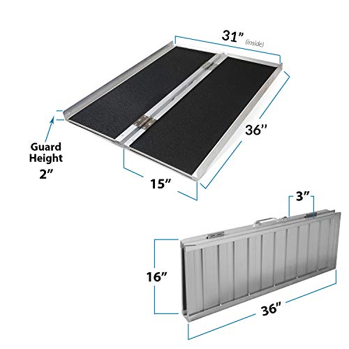 Clevr 3' (36" X 31") Extra Wide Non-Skid Traction Aluminum Wheelchair Scooter Loading Ramp, Lightweight Folding Portable, Holds Up to 600 lbs - Thumbnail 4
