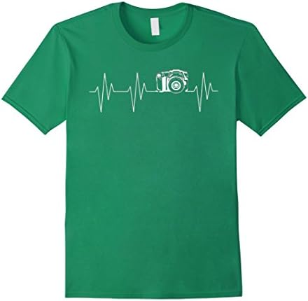 Heartbeat Camera Shirt - Camera - Photographer T-Shirt - Male Medium - Kelly Green