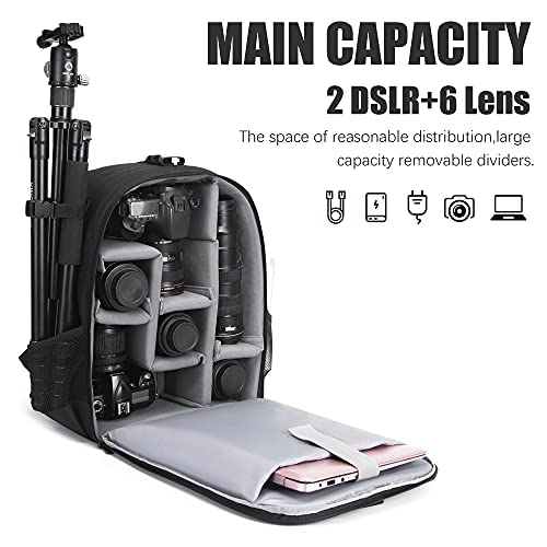 Cwatcun Camera Backpack Trolley Case Bag with Tripod Holder Anti-Theft Waterproof Camera Bag fits 15.6' Laptop for Canon Nikon Sony DSLR SLR Camera for Women Men Photographer