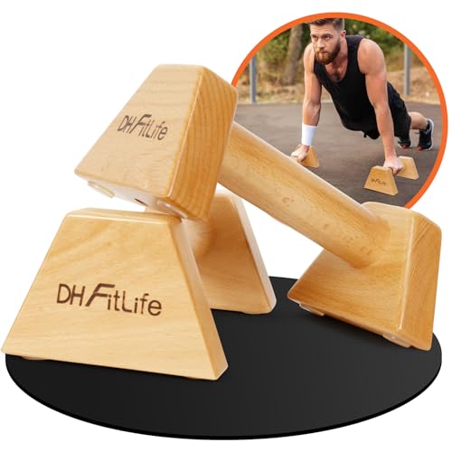 DH FitLife Calisthenics Wooden Parallel - 2x Non-Slip Push Up Handles | Low Parallels | Parallettes | Push-Up Bars | Calisthenics Strength Equipment | Indoor & Outdoor Fitness