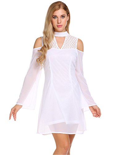 Zeagoo Womens Cold Shoulder Choker Chiffon Long Sleeve Cocktail Party