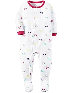 Girls 1 Pc Fleece Footed PJ - Bows (12 months)