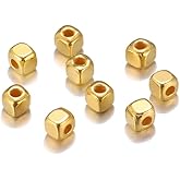 500 Pieces 3mm Cube Spacer Beads for Jewelry Making Alloy Spacer Beads Loose Spacer Beads Square Spacer Beads for DIY Craft Bracelet Necklace Jewelry Making, 1.5mm Hole, Gold