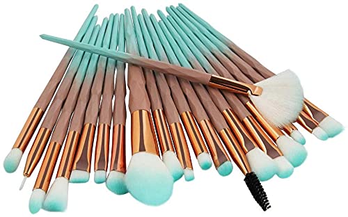 Make Up Brushes GLAMZA 20pc Make Up Brush Set - Professional Synthetic Makeup Brushes - Premium Green Diamond Blending Foundation Brushes Cosmetic Concealer Brush Set