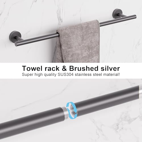 sunzone Bathroom Accessories Set, 5 Pieces Towel Bar, 60 cm Towel Bar, Towel Ring, Bathrobe Towel Hook, Toilet Paper Holder, 304 Stainless Steel, Black