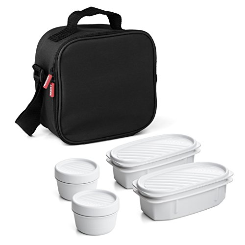 Borsa Termica Porta Pranzo Impermeabile - Urban Food Casual 3L | 4 Contenitori: 2x0,5L + 2x0,2L | Triplo Strato Isolante | Corpo Semirigido | Tasca Interna | 22,5x10x22 cm, Nero