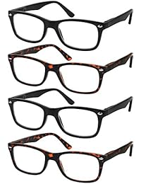 Reading Glasses Set of 4 Quality Readers Spring Hinge Glasses for Reading for Men and Women Set of 2 Black and 2 Havana +1.75