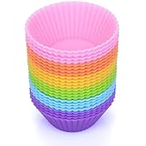 BakeBaking Mini Muffin Pan - Reusable Silicone Cupcake Molds 2in 24 Pack - Small Baking Cups Truffle Cake Pan Set Nonstick in