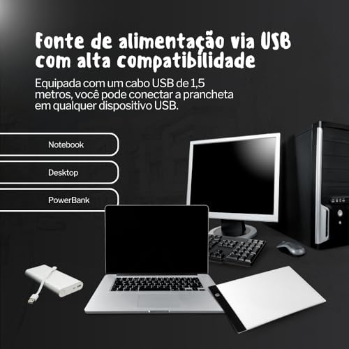 Mesa de Luz LED A4 Profissional para Desenho e Decalque – Prancheta Luminosa Ultra Fina com Controle de Brilho USB para Artistas, Tatuadores, Arquitetos e Artesanato Prancheta de Desenho