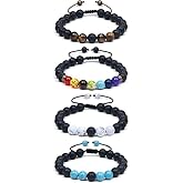Aucuu 4Pcs Beaded Bracelet, 8mm Lava Rock Stone Bead Bracelets For Men, Tiger Eye Bracelet, Adjustable Bracelets for Men Women