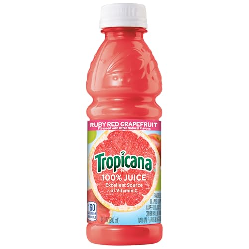 TROPICANA 100% RUBY RED GRAPEFRUIT JUICE,SINGLE SERVE, 10 FL OZ BOTTLES (PACK OF 24) – REAL FRUIT JUICE, VITAMIN C RICH, NO ADDED SUGARS, NO ARTIFICIAL FLAVORS