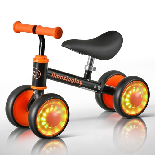 Balance Bike for 1 Year Old Boys Girls Colorful Lighting Baby Balance Bike Toys First Ride on Toys 10-24 Month Toddler 12-24 Month First Bike Infant Birthday Gift Baby Walker Bike with Adjustable Seat