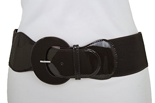TFJ Women Fun Fashion Elastic Belt Hip High Waist Faux Leather M L XL Dark Brown