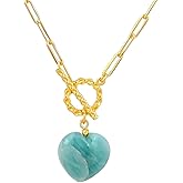 Gempires Gemstone Heart Front Toggle Necklace for Women with gold Paperclip Chain, Toggle Clasp Jewelry for Women, Gift for Her