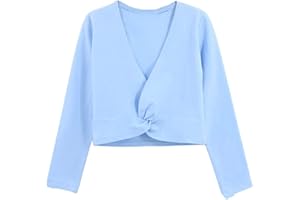 ASHER FASHION Kids Girls Long Sleeve Cardigan Shrug Front Knot Wrap Top Dance Dress Cover Up