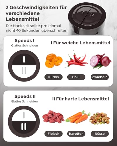Bear 2 L + 1.8 L Electric Mini Chopper 600 W 2 Speed Levels Chopper with 4 Stainless Steel Blades and Meat Grinder, Glass Container Chopper for Meat, Baby Food, Fruit, Vegetables | Glass & 304 stainless steel bowls, 2 speeds, 4 steel blades, chopping meat, baby food, fruit, vegetables