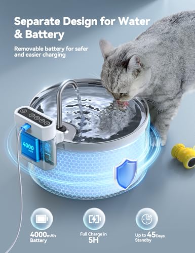 FEELNEEDY 3.5 L Cat Fountain Stainless Steel Wireless with Sensor, Drinking Fountain for Cats with Battery 4000 mAh Cats Battery Operated Water Fountain Super Quiet with 3 Filters (Acrylonitrile Butadiene Styrene (ABS))