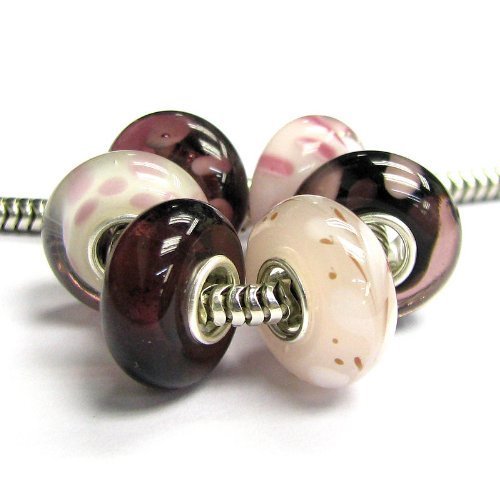 Queenberry Sterling Silver Pink White Purple Bundle European Style Glass Bead Charm