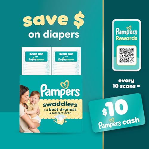 PAMPERS SWADDLERS DIAPERS, SIZE 1 (8-14 LBS), 32 COUNT, ABSORBENT, KEEPS BABY DRY AND COMFORTABLE, SKIN SAFE DISPOSABLE BABY DIAPER (PACKAGING MAY VARY)