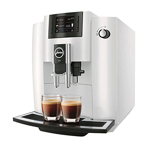 Jura E6 Automatic Coffee Center (Piano White) with Descaling Liquid, 2