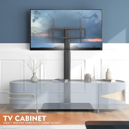 Hemudu Universal Floor TV Stand with Mount 80 Degree Swivel Height Adjustable and Space Saving Design for Most 27 to 65 inch LCD, LED OLED TVs, Perfect for Corner & Bedroom HT1002B