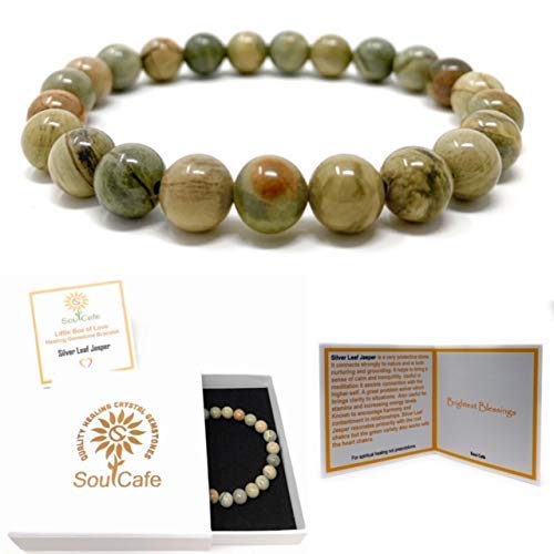 Green Silver Leaf Jasper Power Bead Crystal Bracelet Unisex Healing Crystal Gemstone Bracelet Soul Cafe Gift Box And Information Amazon Co Uk Handmade