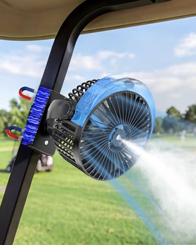 BOYISEN Magnetic Golf Cart Fan with Misting, 12000mAh Battery Operated Portable Fan 4 Speeds, LED Lantern, Universal Fit for EZGO Club Car Yamaha, Cruise Ship Accessories Travel Essentials